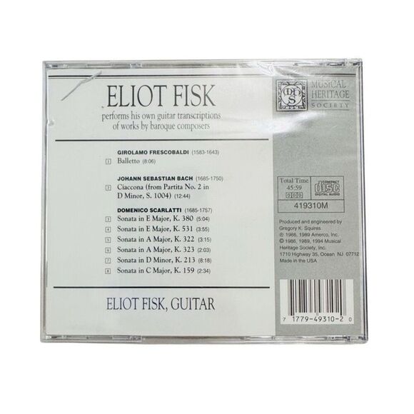 Eliot Fisk performs Baroque Guitar Transcriptions CD Musical Heritage Society - Picture 2 of 4